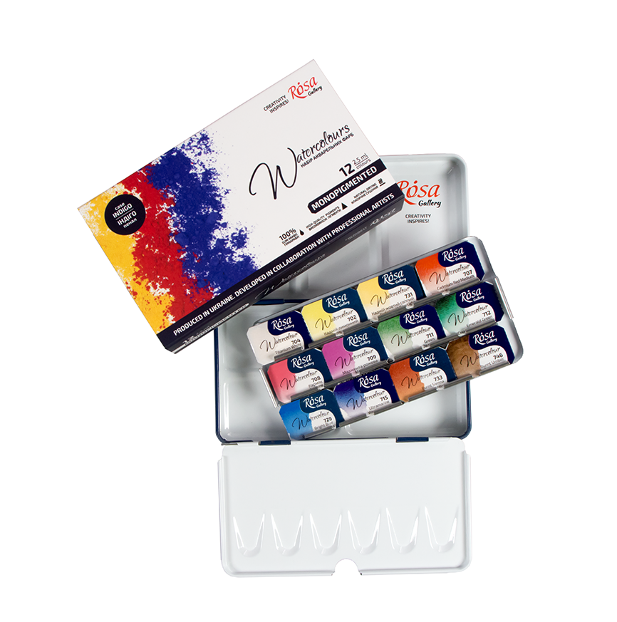 Watercolour Paints Monopigmented 12 Asst. Colours Full Pans Indigo Metal Case Watercolour Paints Monopigmented 12 Asst. Colours Full Pans Indigo Metal Case