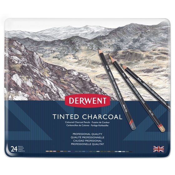 Derwent Tinted Charcoal Pencils Tin Set of 24