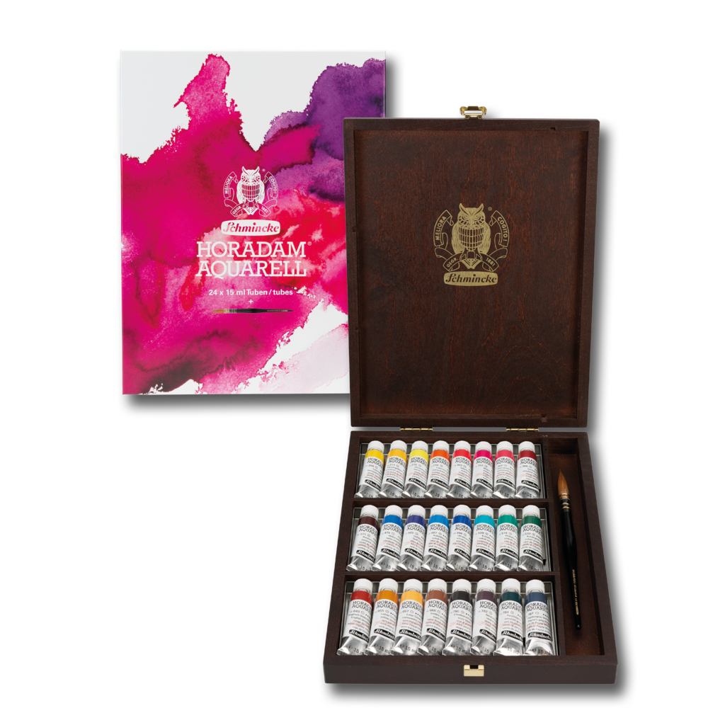 Schmincke Horadam Watercolour Wooden Box 24 x 5ml Tubes + Da Vinci Brush