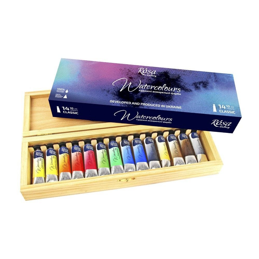 Rosa Watercolours Tubes 14 Asst. Colours 10ml Wooden Box Rosa Watercolours Tubes 14 Asst. Colours 10ml Wooden Box