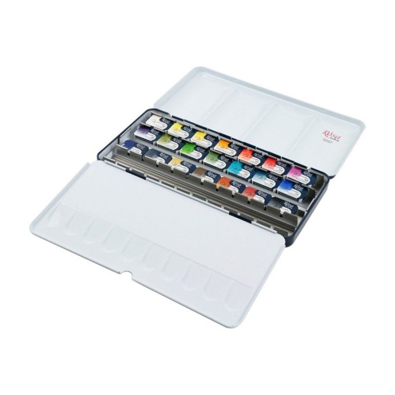 Watercolour Paints Modern 21 Asst. Colours Full Pans Indigo Metal Case Watercolour Paints Modern 21 Asst. Colours Full Pans Indigo Metal Case