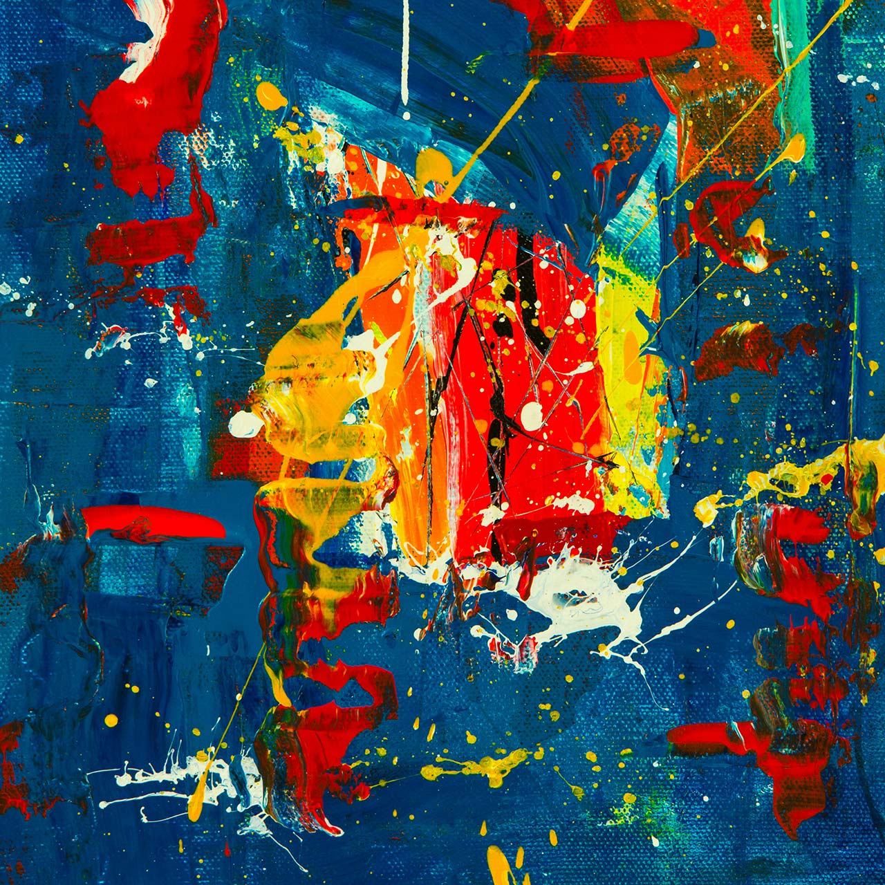 A modern abstract painting showing warm and cool c