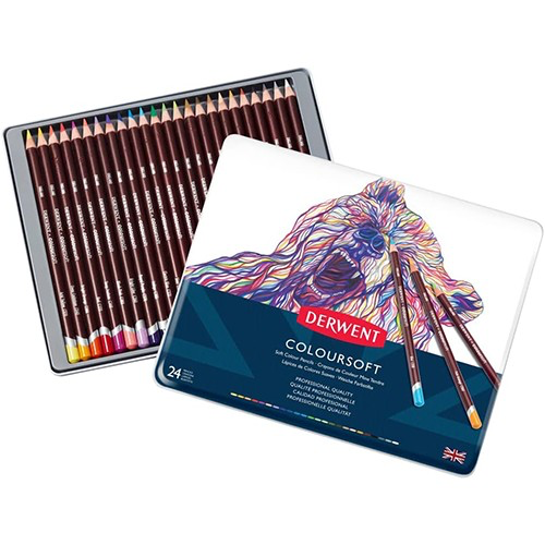 Open tin showing all 24 colours of these Derwent C