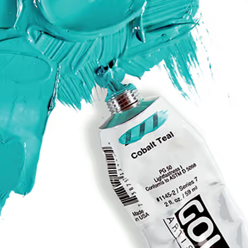 An open tube of turquoise acrylic paint